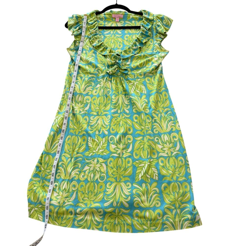 Lilly Pulitzer colorful green and blue dress sz S 73% silk It's summer somewhere